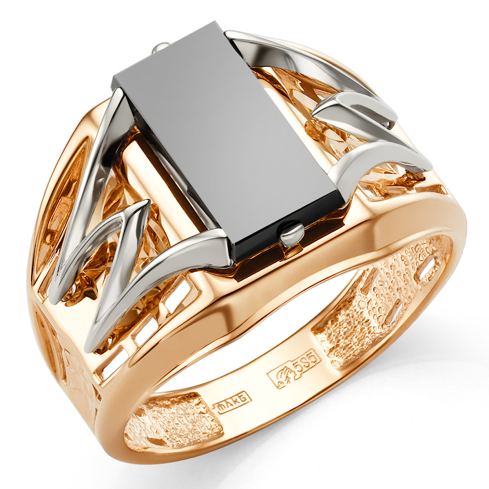 Кольцо, золото, оникс, 51-0058